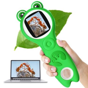 Imagem de Vorth Microscópio infantil, microscópio digital de 2 polegadas com ampliação de 500x, câmera portátil com zoom de 4x, mini lupa de bolso, brinquedos educativos de ciências para 3+, verde