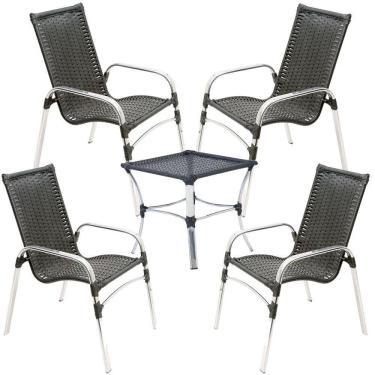 Imagem de 4 Cadeiras E Mesa Emily Alumínio Piscina, Jardim Trama Preto