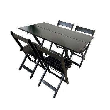 Imagem de Conjunto Premium De Mesa Dobrável De Madeira 1,20x70 Com 4 Cadeiras Preto