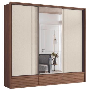 Imagem de Roupeiro 3 Portas Ripado Com Espelho Braga Jatoba Areia