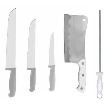 Imagem de Kit Facas Açougueiro Churrasco Cozinha 6 8 12 + Cutelo 6 + Chaira 12 C