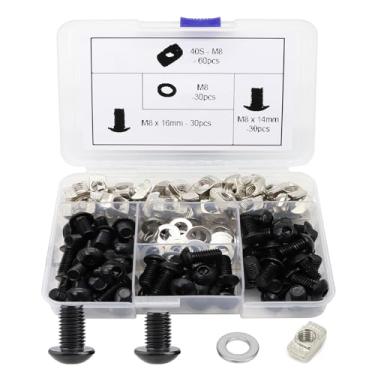 Imagem de FORRCKY Kit de parafusos de porcas em T M8 150 peças para 4040 série 4080 suporte de perfil de extrusão de alumínio com 30 peças M8x14 M8x16 parafusos hexagonais, 60 peças série 40 M8 porca em T, 30