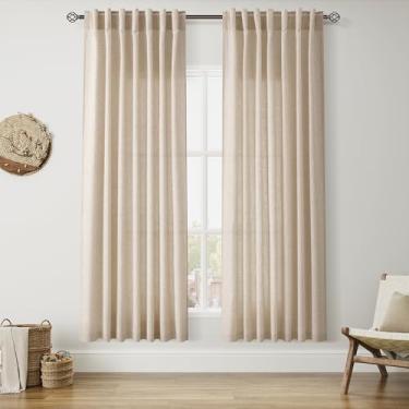 Imagem de Cortinas de linho cinza para sala de estar, comprimento de 182 cm, conjunto de 2 painéis, mistura de linho, filtragem de luz, cortina semitransparente, boho, aba traseira e bolso para varão, cortinas