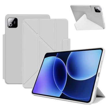 Imagem de Capa para Xiaomi Pad 8, capa KONXISA com suporte de múltiplas dobras, couro PU premium e capa de adsorção magnética, resistente a arranhões e à prova de choque, cinza