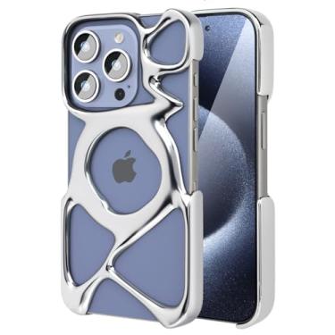 Imagem de Angry miao Capa AM Emptiness para iPhone 15 Pro Max, capa de policarbonato transparente ultraleve de 23 g com moldura oca para melhor dissipação de calor, acabamento semelhante a metal, proteção