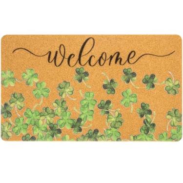 Imagem de UTOWO Capacho de boas-vindas do dia de São Patrício, tapete de folhas verdes trevo da sorte, decoração de casa, tapete antiderrapante para decoração de casa para cozinha interna e externa, 43 x 73 cm