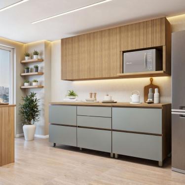 Imagem de Cozinha Completa Modulada 4 Peças 6 Portas 4 Gavetas Norten Nature-verde