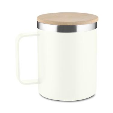 Imagem de Caneca Térmica 400ml Parede Dupla com Tampa de Bambu Branca
