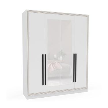 Imagem de Guarda-Roupa Casal com Espelho Valência 4 Portas 4 Gavetas Branco