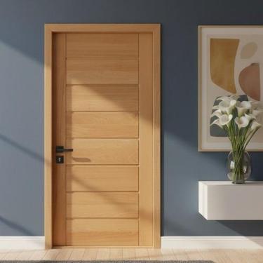 Imagem de Kit Porta Completa BBB 92x210cm Fechadura Preta em Madeira Maciça Taua