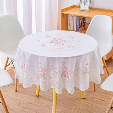 Imagem de Toalha de mesa impermeável de vinil PVC 152 cm, toalha de mesa floral de renda branca retangular de plástico, toalha de mesa resistente, capa de mesa limpável para cozinha, uso externo e interno