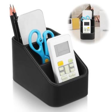 Imagem de Suporte de controle remoto de couro PU, organizador remoto com 3 compartimentos, couro vegano, organizador para TV, DVD, Blu-ray, reprodutor de mídia, controlador de aquecedor, etc. (3 compartimentos)
