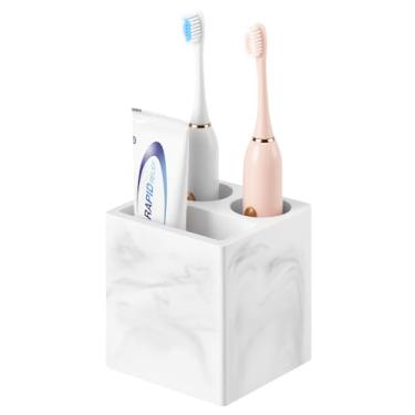 Imagem de Luxspire Suporte de escova de dentes, 3 compartimentos para escova de dentes de secagem rápida para banheiro, escova de dentes elétrica de diatomita e organizador de pasta de dente para banheiro