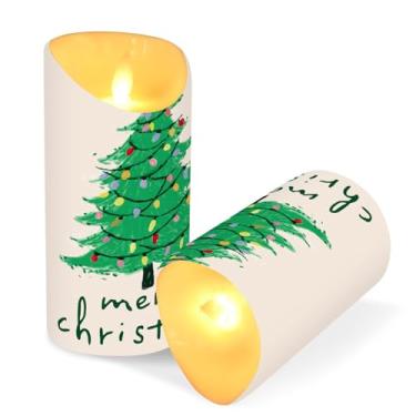 Imagem de Blueangle Pacote com 2 luzes coloridas para árvore de Natal, velas sem chamas com controle remoto e temporizador, velas LED cintilantes (7,6 cm x 9,9 cm) para decoração de casa, casamento, acampamento
