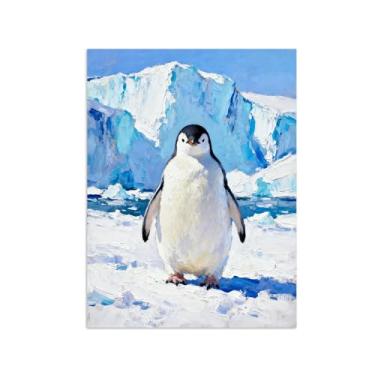 Imagem de Animais Pintura Arte Parede - Pinguim no inverno - Impressões em tela - Moderno Colorida Pôster para decoração sala de estar 70x90cm Sem Moldura