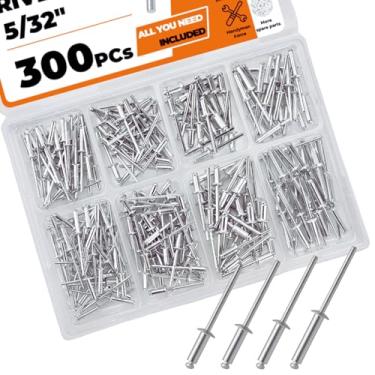 Imagem de Kit sortido de 300 peças, 4 tamanhos, 5/81.3 cm, cúpula de alumínio com mandril de aço, kit de rebites cegos