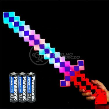 Imagem de Kit Brinquedo Espada Pixel Minecraft 58cm C/Som Luz+3 Pilhas