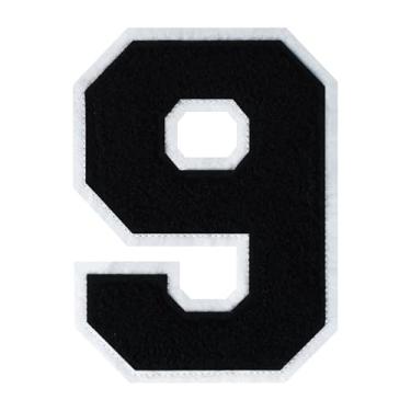 Imagem de 1 peça de patch de número de chenille preto de 15 cm com borda branca – adesivos do alfabeto para roupas, jaquetas, mochilas, chapéus para decoração personalizada, nome personalizado e artesanato