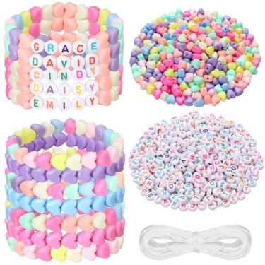 Imagem de Highergo 1200 pulseiras de dia dos namorados para mulheres, conjunto de pulseiras de contas pastel de coração faça você mesmo, kit de artesanato com coração de amor elástico para o dia dos namorados