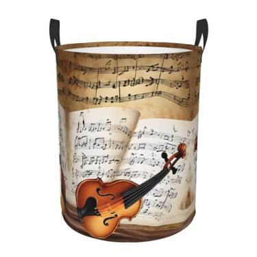 Imagem de Borboleta e violoncelo – Cesta de lavanderia redonda estampada – cesto de tecido de camada única com alças, Oxford resistente à água para organização de quarto e banheiro. Médio