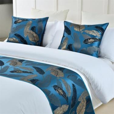 Imagem de HSTANGKY Cachecol para cama de hotel, colcha, macio, decorativo, confortável, à prova de poeira, protetor de cama de poliéster, toalha de cama para quarto solteiro queen king tamanho azul||45 x 210 cm