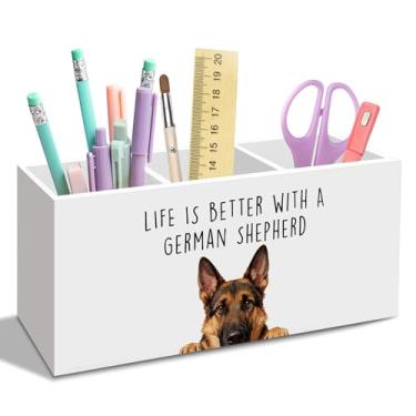 Imagem de nvucamd Suporte de lápis para caneta, presente de cachorro pastor alemão para mesa, acessórios de mesa de presente para amantes de cães, a vida é melhor com um pastor alemão, porta-canetas