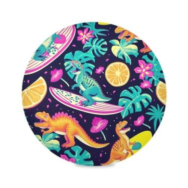 Imagem de Wassud Jogo americano de dinossauro, pranchas de surfe, tapetes redondos para cozinha e jantar, tapetes laváveis e resistentes ao calor, decoração de mesa 39 cm