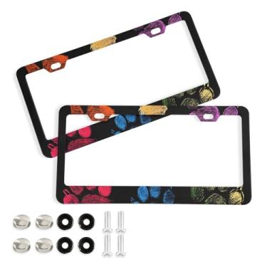 Imagem de CEBUGI Pacote com 2 molduras de placa de carro de alumínio capas de moldura de placa de carro com 2 furos pegadas de animais acessórios automotivos para placas dianteiras e traseiras orifício elíptico