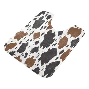 Imagem de Burbuja Tapete de banheiro com estampa de vaca, tapete de banho absorvente de pelúcia macio, base antiderrapante para piso de banheiro, oval em forma de U