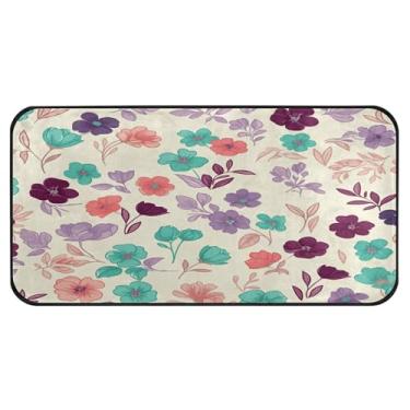Imagem de Burbuja Tapete de cozinha com flores turquesa rosa 51 x 99 cm, tapete lavável antiderrapante com suporte de borracha, tapete para cozinha, sala de estar, banheiro, decoração de casa
