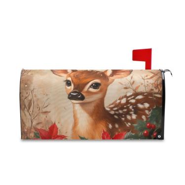 Imagem de Burbuja Capa de caixa de correio magnética de rena de Natal para decoração de jardim e quintal, tamanho padrão 45 x 52 cm