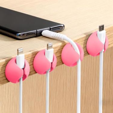 Imagem de Organizador de cabos de 6 peças, organizador de clipes de cabo adesivo de slot único para mesa, casa, escritório, carro, cubículo, mesa de cabeceira, vermelho