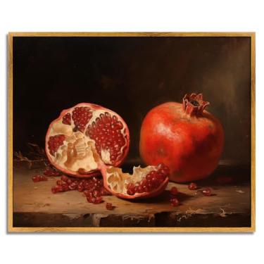 Imagem de Impressão vintage de romã imagens de frutas rústicas, arte de natureza morta, pôster de romã temperamental, estampa vintage de frutas mortas, arte de parede de cozinha cottagecore pintura moderna de