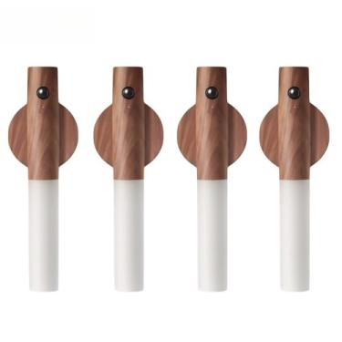 Imagem de Luminaria Luz Led Recarregável Sensor de Movimento Arandela de Madeira Minimalista Para Mesa Parede, Design Minimalista para Parede, Mesa, Corredor e Luz Noturna(4 PÇ ESCURO)