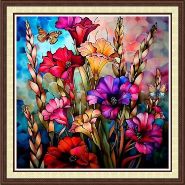 Imagem de Magxvouy Kits de ponto cruz carimbados com uma gama completa de kits de bordado, kits de bordado de ponto cruz para iniciantes, kits impressos de 11 CT e flores coloridas 45,7 x 45,7 cm