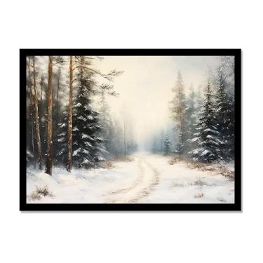 Imagem de Pôster de paisagem de Natal inverno fazenda alce pinhas boneco de neve natureza pintura em tela impressão de parede decoração de sala de estar (SKU10,20,3x30,5 cm = (20x30 cm), moldura preta)