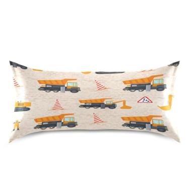 Imagem de xigua Capa de almofada de cetim para veículos de construção para cabelo e pele lavável na máquina almofada de cetim antiderrapante refrescante capa de cama king com fecho de envelope, 50,8 cm x 101,6