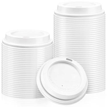 Imagem de CZWESTC Tampas de copo de café brancas, 100 peças de tampas de plástico descartáveis para copos de papel de 12, 16, 20, 623 g, tampas de cúpula de bebida quente/fria para café expresso, chá, chocolate
