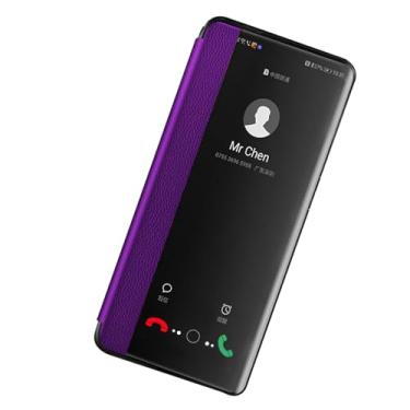 Imagem de POYUFRG Capa flip para iPhone 17 Pro Max/17 Pro/17, Slim HD Clear Viewing Window Capa de couro compatível com carregamento sem fio, roxo, 17 ProMax