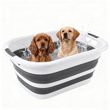Imagem de Balde de esfregão grande dobrável de 26L/40L com alça para limpeza, banheira portátil de silicone para animais de estimação para filhotes, cães pequenos, gatos, cesto de roupa suja dobrável, cesto de