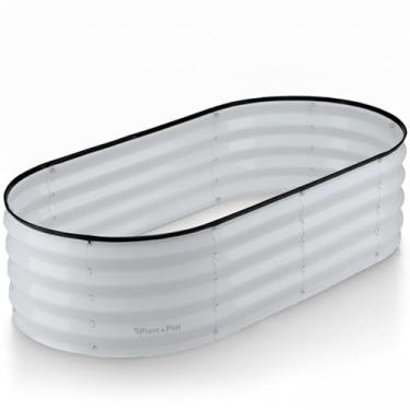 Imagem de Plant & Plot Canteiros elevados galvanizados para jardim ao ar livre // Canteiros elevados para jardinagem, legumes, flores // Grande caixa de jardim de metal (cinza claro) // Design patenteado sem