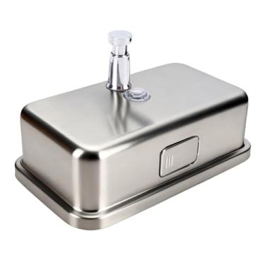 Imagem de HEEPDD Dispensadores de Sabonete de Bancada Em Aço Dispensador de Sabonete Líquido Manual Com Espelho Convexo para Casa, Banheiro, Cozinha, 1200ml, Dispensador de Montado na Parede, Inoxidável,