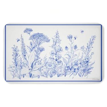 Imagem de Tapete antifadiga Blue Toile Flowers, ergonômico acolchoado para cozinha e tapete de pé com suporte antiderrapante, tapete confortável ecológico, design por Susan Winget, 76 cm x 45 cm