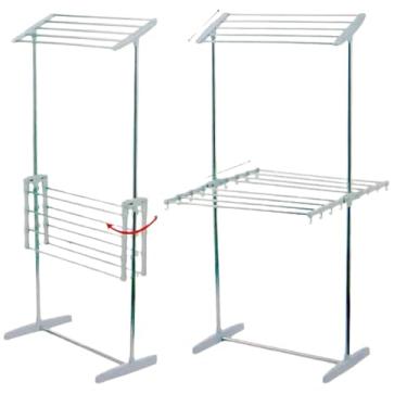 Imagem de Varal de Roupas Regulável Dobrável, Aço Inoxidável, 2 Níveis, 36x62x130 cm, Portátil, Suporta 40 Kg