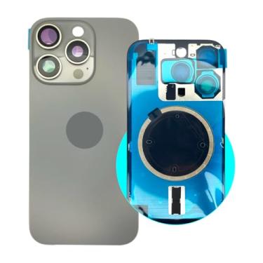 Imagem de Substituição de vidro da tampa traseira traseira para iPhone 16 Pro + lente da câmera + ímã (Cor Titânio Natural)