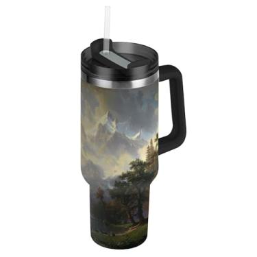 Imagem de Copos Albert Bierstadt Sierra Nevada Mountains com tampas e canudo para adultos 850 g copo com alça garrafa de água isolada aço inoxidável caneca de café quente para carro