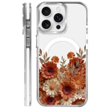 Imagem de MQJCYB Capa magnética para iPhone 15 Pro com design em base transparente, compatível com MagSafe, capa protetora fina de TPU macio para telefone para mulheres e meninas - flores fofas florais