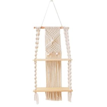 Imagem de Tingpai P telei suspensa de parede de 2 camadas deco ção de parede deco tiva b nca cremosa p telei suspensa corda tecida pa quarto sala de estar estante