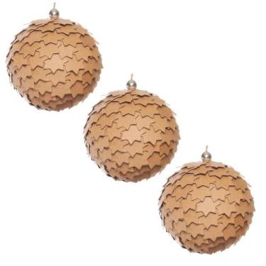 Imagem de Kit 3 Bolas Natal Pinha Estrela Bege 10cm Decorativas Luxo - BELA FLOR