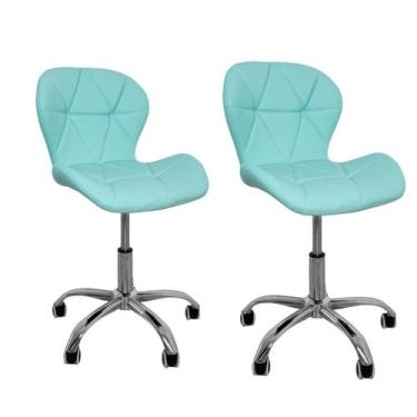 Imagem de Kit 2 Cadeiras Escritório Slim Vegas Base Giratória Estofada Ciano - D
